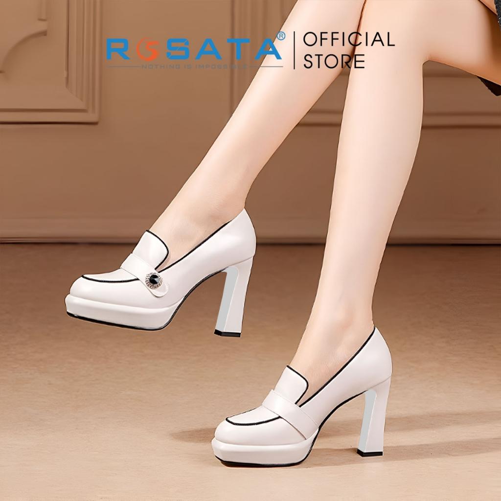 Giày cao gót nữ ROSATA RO625 đế vuông 9 phân mũi nhọn đúp phối kiểu thời trang