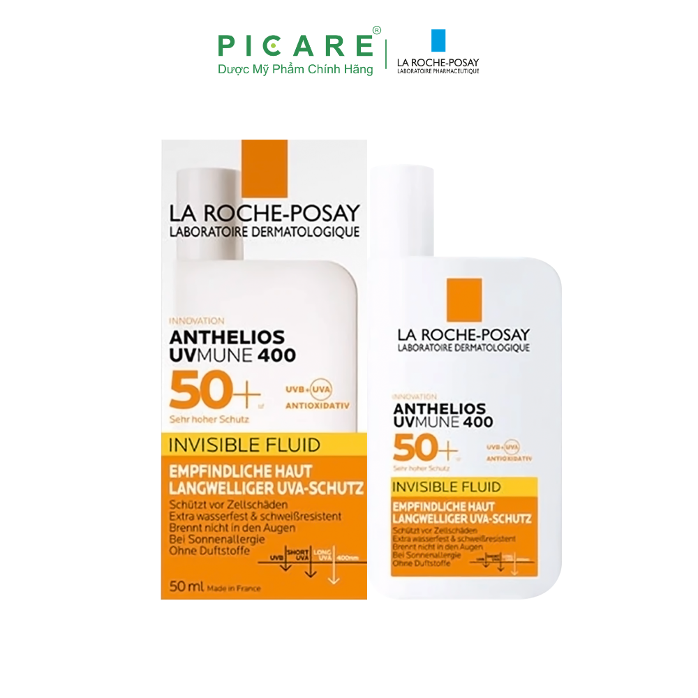 Sữa chống nắng mỏng nhẹ lâu trôi giúp bảo vệ da tối ưu khỏi tia UVA dài La Roche-Posay Anthelios Uvmune 400 Invisible Fluid 50ml