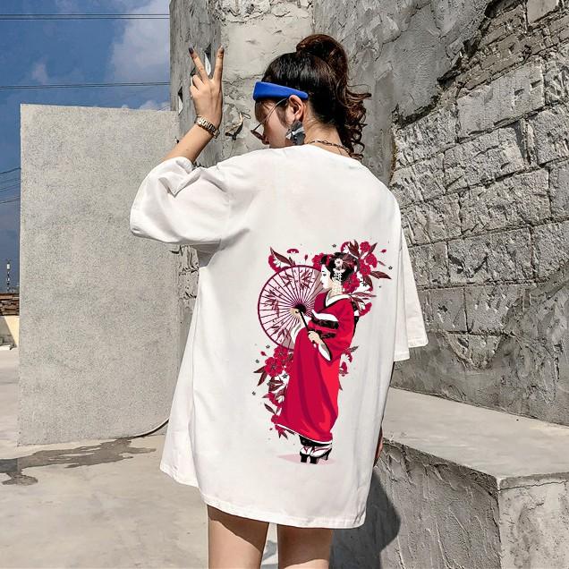 Áo thun in hình Geisha Nhật áo ngắn tay Unisex nam và nữ