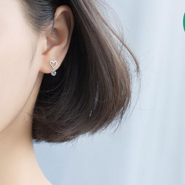 Khuyên tai bạc Ý s925 Tim rỗng thả đá E2113 - AROCH Jewelry