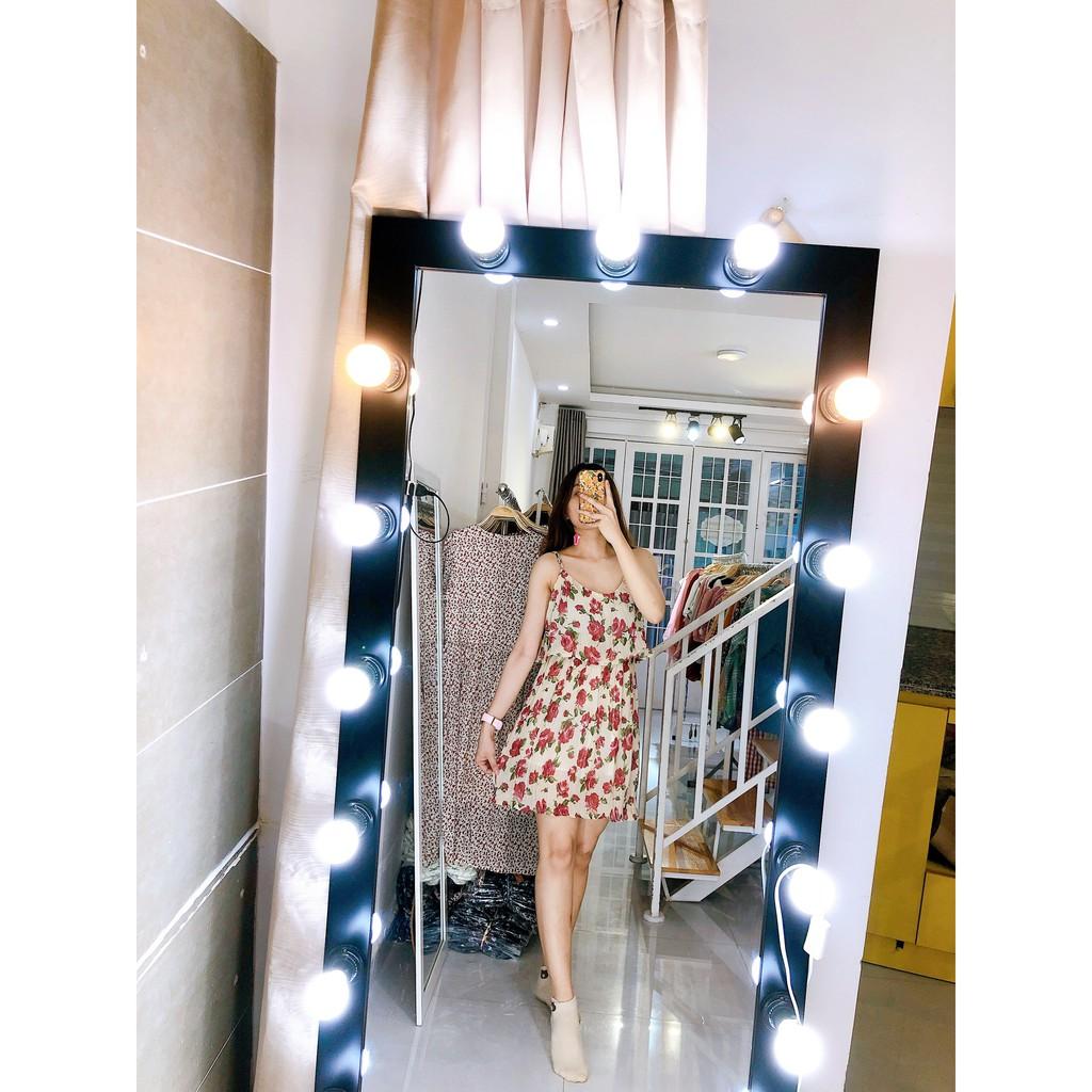 Đầm hoa hai dây xếp ly