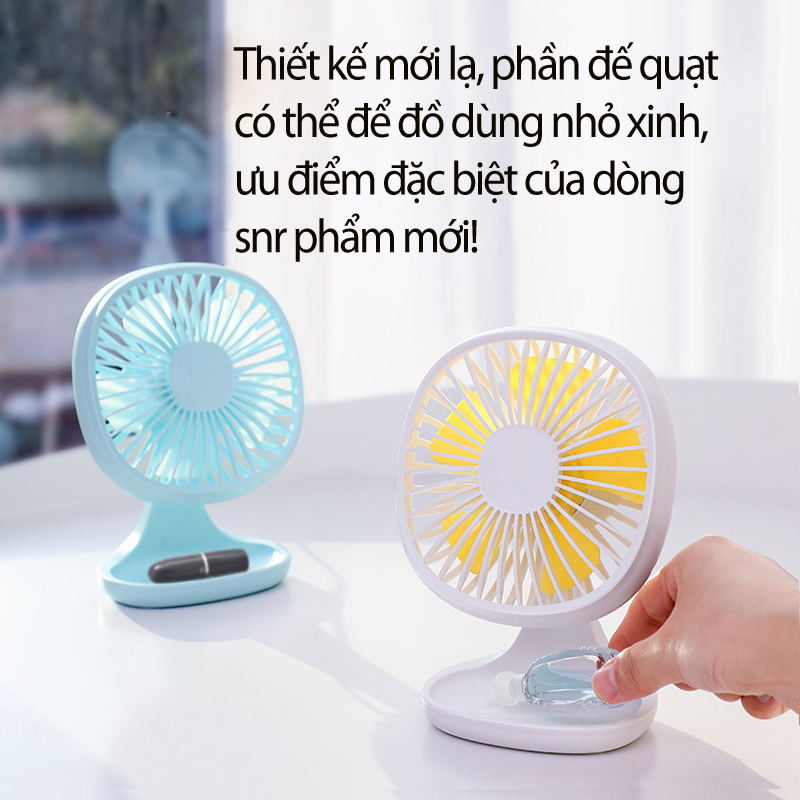 Quạt Điện Mini Để Bàn CXBD-02 - Đế Quạt Có Ngăn Để Đồ Tiện Dụng - Thiết Kế Sáng Tạo - Có 3 Màu - Hồng, Xanh, Trắng  (Giao Màu Ngẫu Nhiên)