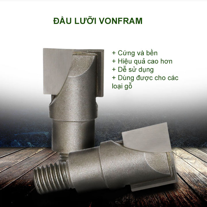Đầu mũi phay khoét đục lỗ dung cho bộ khoét lỗ lắp ổ khóa cửa, lưỡi bằng Von-fram cứng, chịu mài mòn