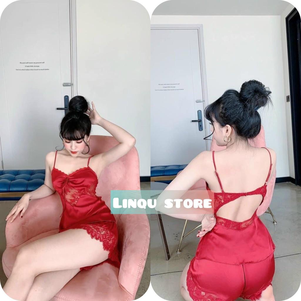 Đồ ngủ sexy - Đồ ngủ sexy phối ren, đồ ngủ 2 dây cao cấp chất lụa mịn Freesize dưới 60kg