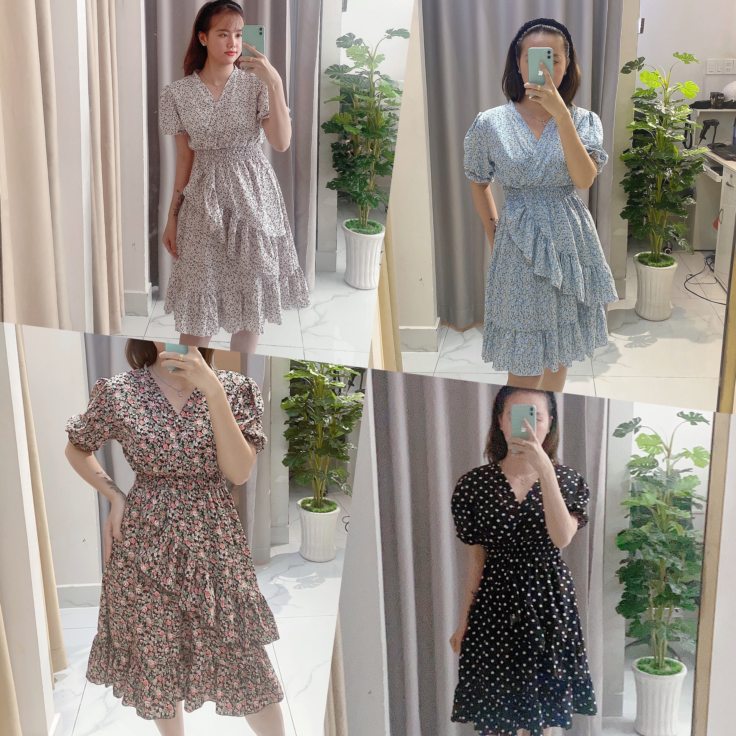 Váy đầm nữ dáng dài,kiểu cổ tim đắp chéo bèo , chất lụa bao mát k nhăn , dáng dễ mặc, cực xinh - V002
