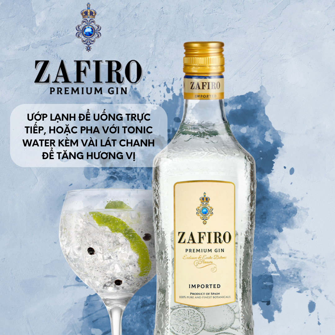 [Made in Spain] Rượu Gin Tây Ban Nha Zafiro Premium Classic 37.5% 700ml