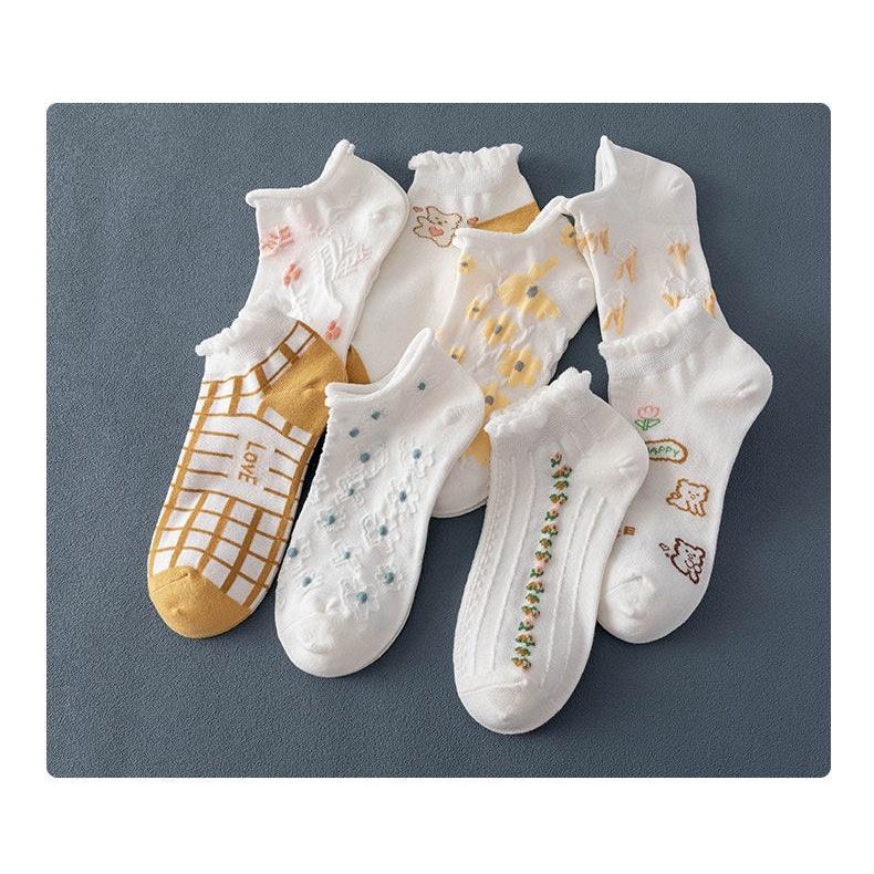 Tất vớ nữ cổ ngắn dễ thương cotton hình hoa màu vàng mỏng thoáng Urbanize - Chọn ngẫu nhiên