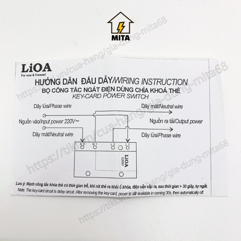 Bộ công tắc ngắt điện LiOA loại dùng chìa khóa thẻ 30A 250V