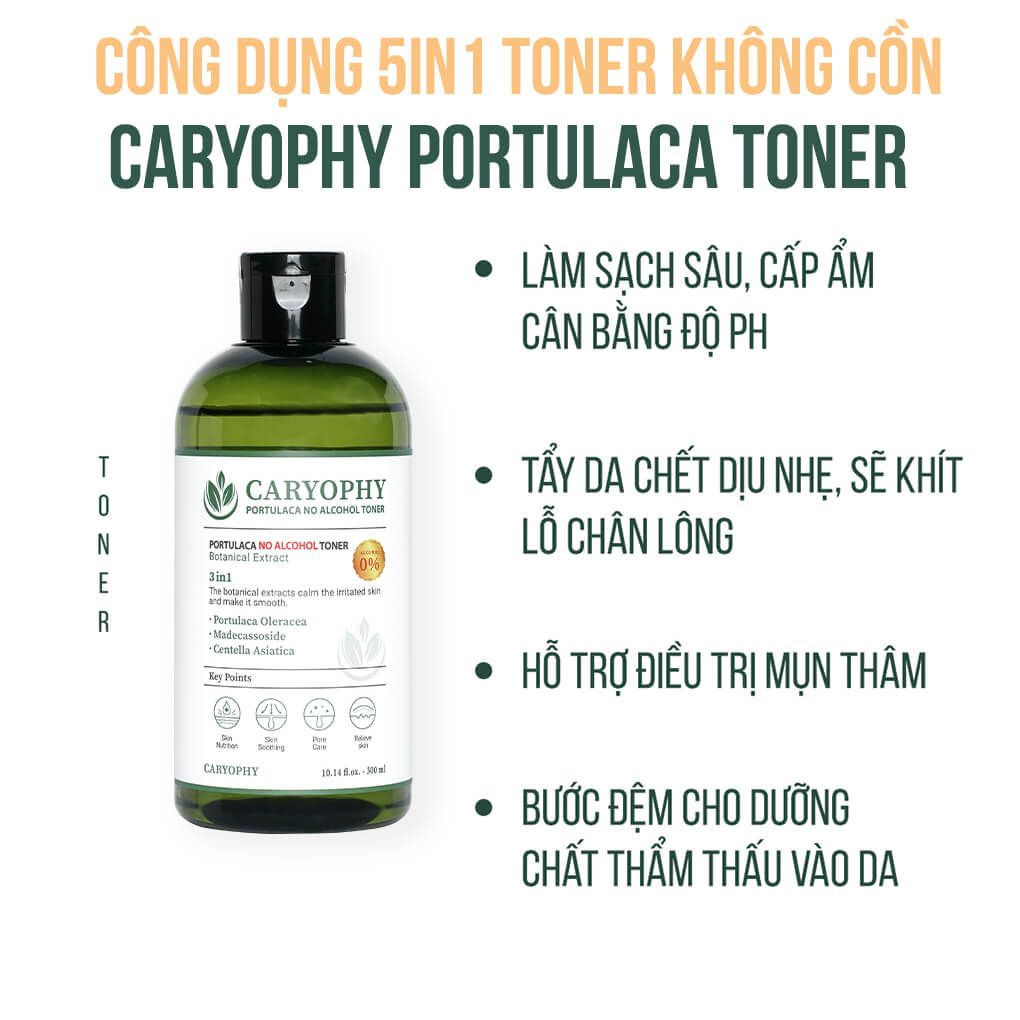 Combo Nước hoa hồng Caryophy Portulaca Toner 300ml + Serum dưỡng ẩm Caryophy Portulaca Ampoule 10ml
