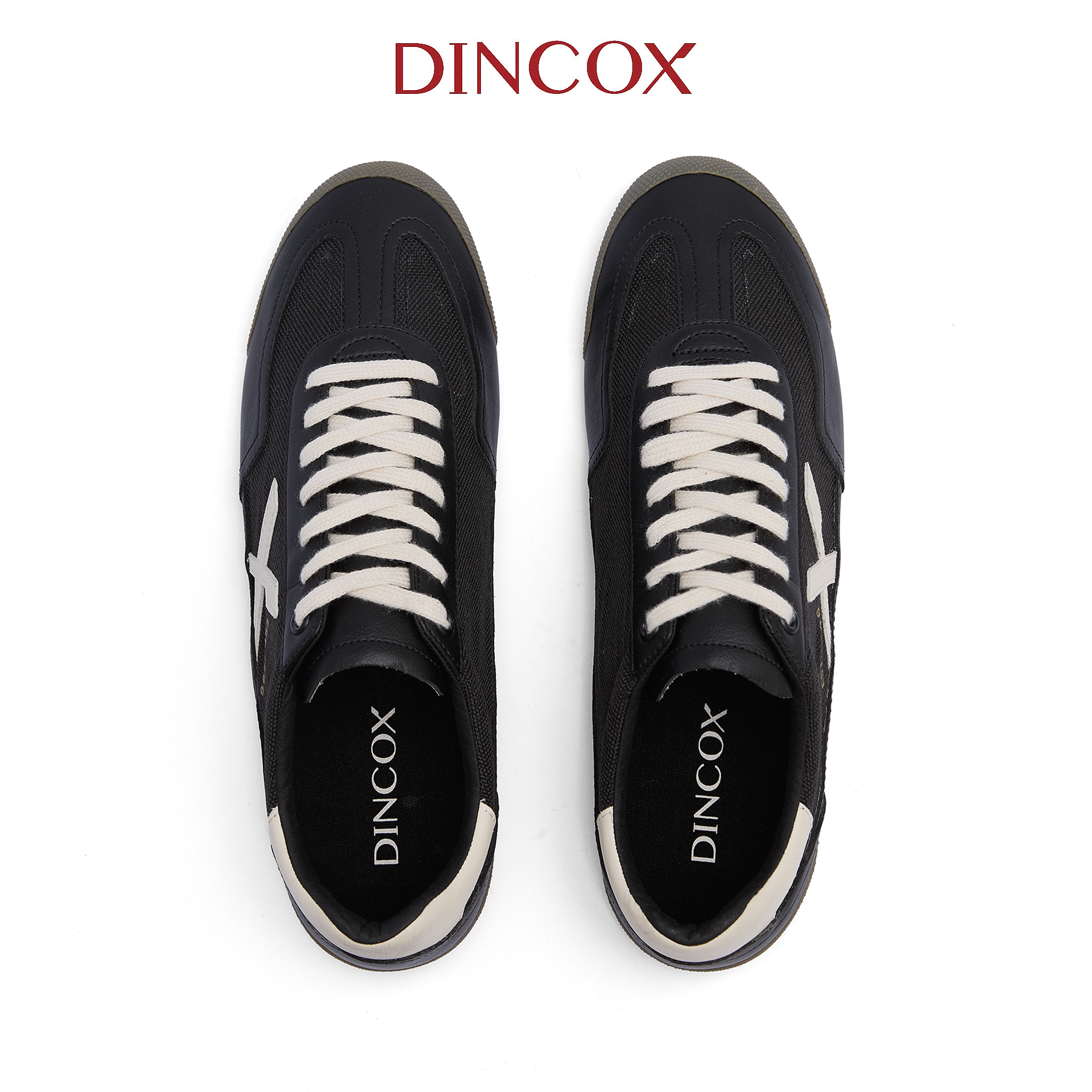 Giày Nam Sneaker Dincox DC47 BLACK/BEIGE Micro Suede Kết Hợp Canvas Shoes Đế Bằng, Bền Và Nhẹ Hơn