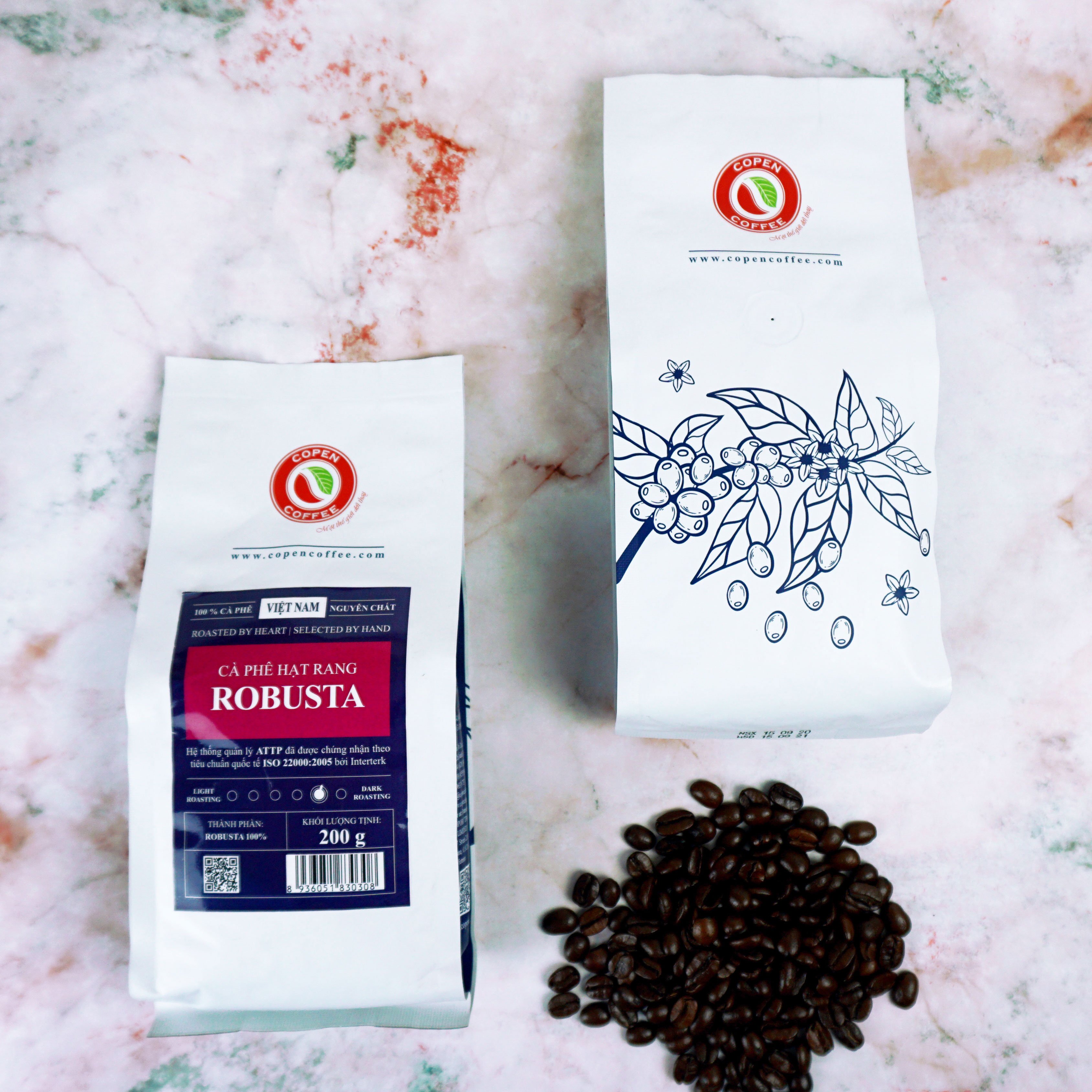 Cà phê hạt Copen Coffee Robusta túi 200g Đắng đậm, hương thơm nồng