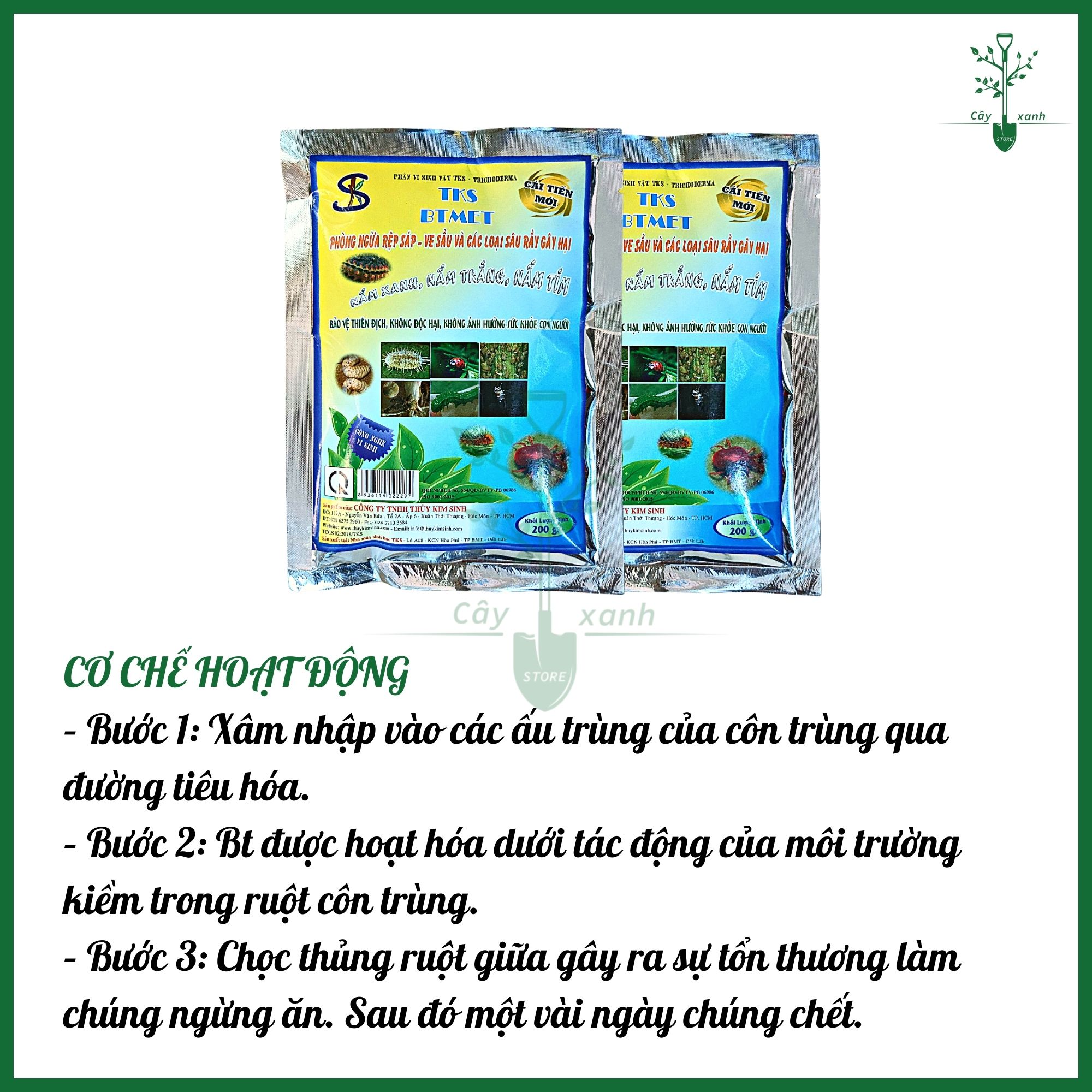 Chế phẩm vi sinh TRICHODERMA TKS BTMET ngừa rệp sáp, ve sầu và các loại sâu rầy gây hại - Gói 200g - Cây Xanh Store