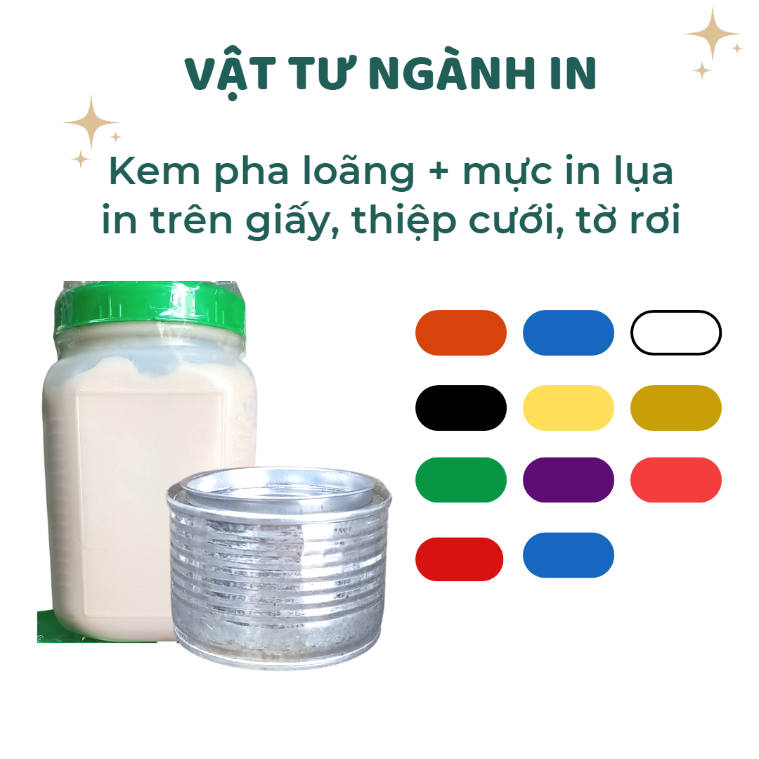 Combo 1 hũ kem pha loãng với 100 gram mực in lụa trên giấy, tờ rơi, thiệp cưới, túi giấy, brochure, catalogue quảng cáo