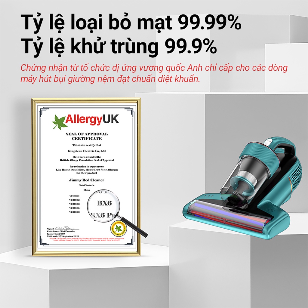 Máy Hút Bụi Giường Nệm JIMMY BX6 Lực Hút 15KPa Công Suất 600W Với 3 Chế Độ Hút Cùng Cảm Biến Bụi Kết Hợp Tia UV Sóng Âm Diệt Bọ Ve Hút Sạch Toàn Bộ Bụi Tóc Lông Thú Cưng - Hàng Chính Hãng - Bảo Hành 12 Tháng