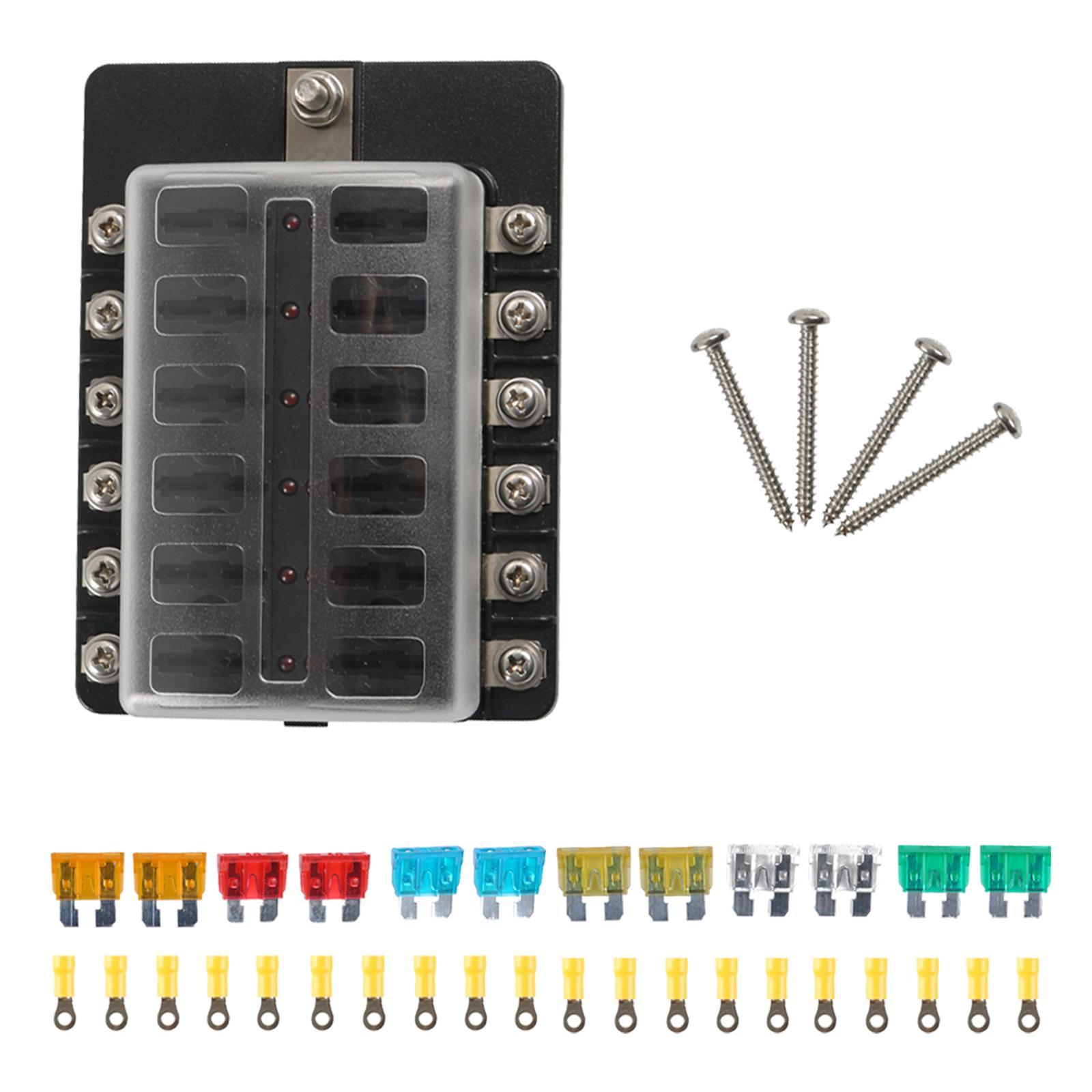 12 Way  Fuse Block 12 Circuit Fuse Box Holder for Truck Boat Marine RV