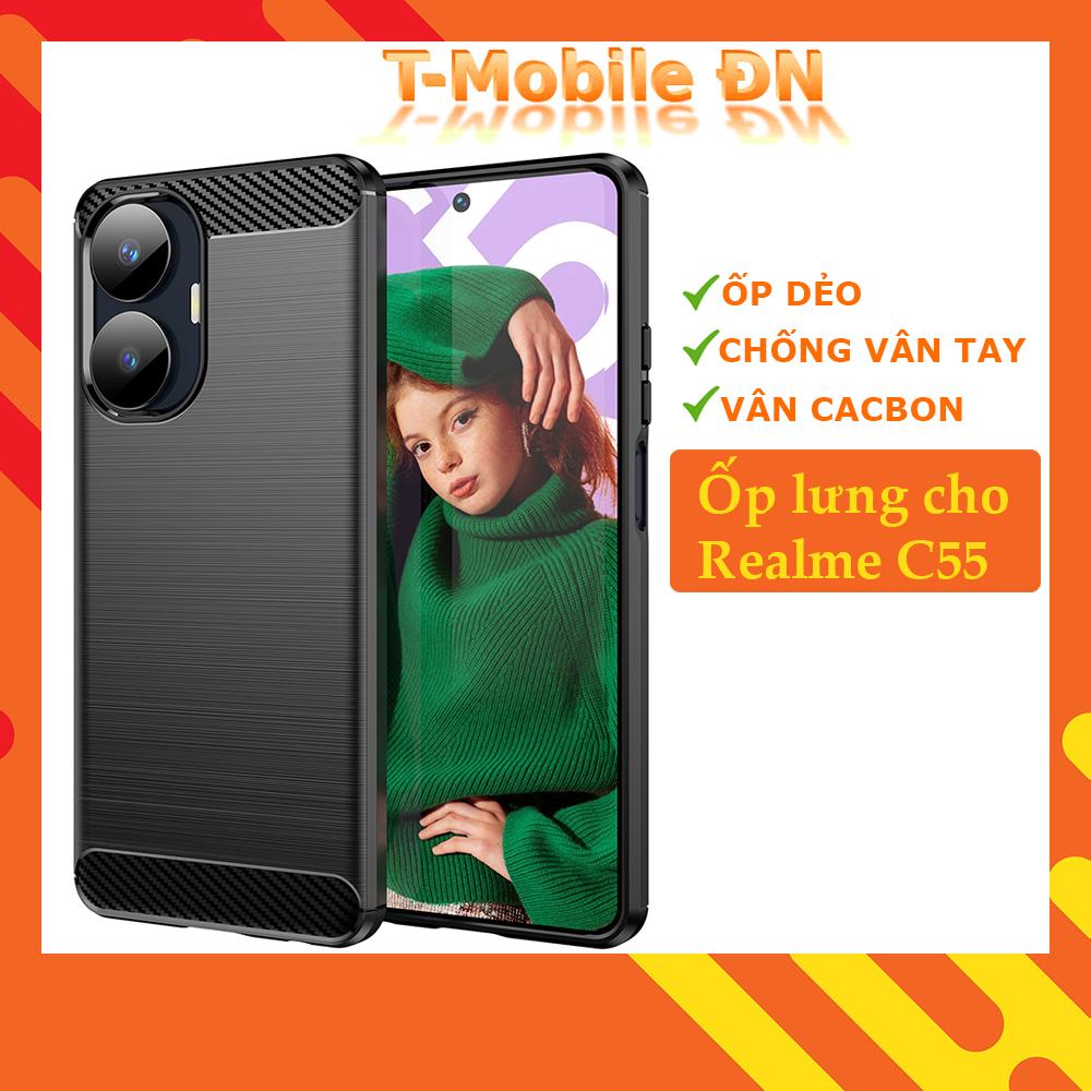 Ốp lưng cho Realme C55 silicone mềm Carbone phay xước chống sốc chống vân tay