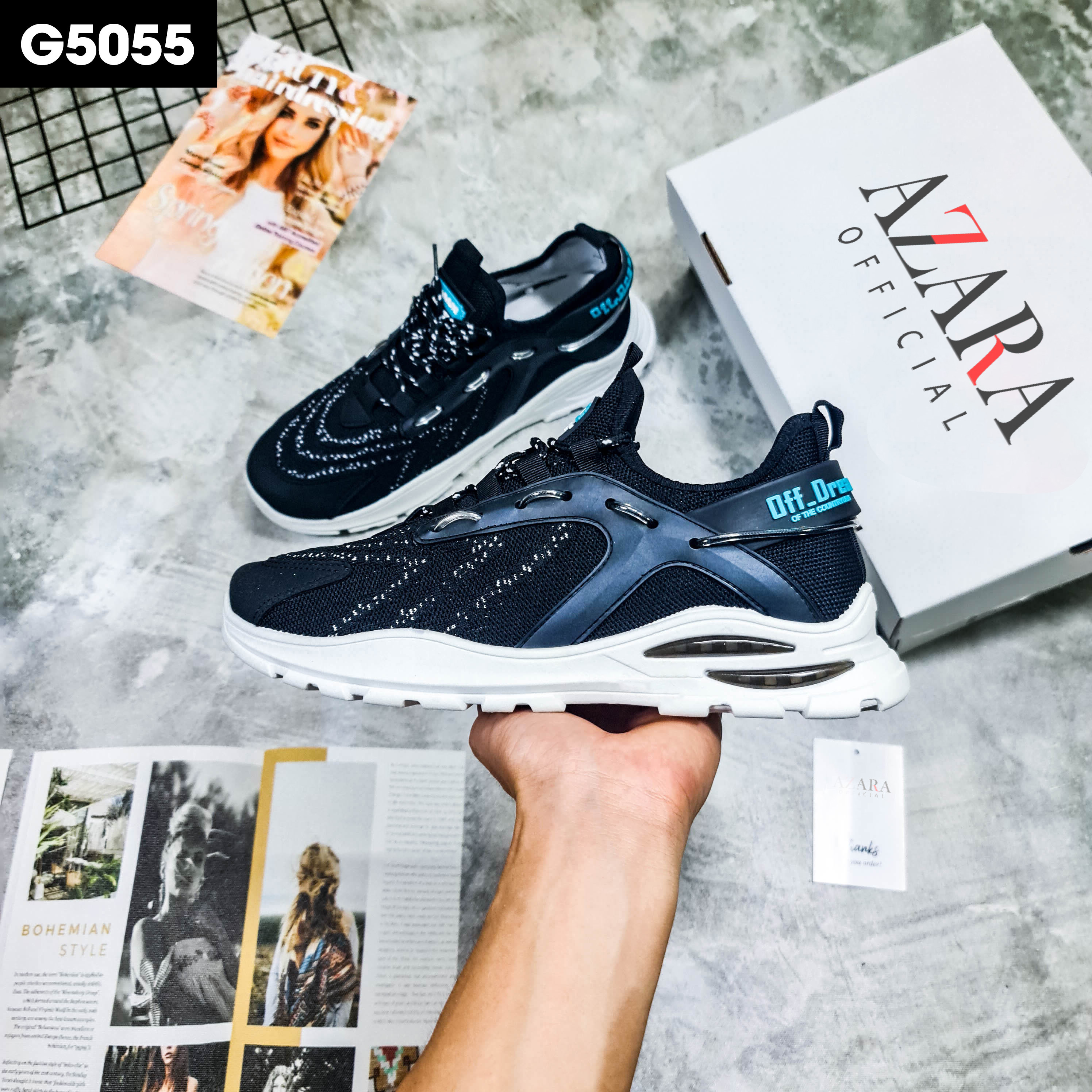 Giày Thể Thao Nam AZARA - Giày Sneaker Màu Trắng - Xanh - Đen, Giày Thể Thao Đế cao, Phong Cách Hàn Quốc - G5065