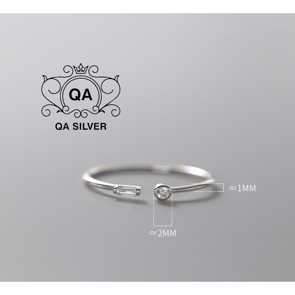 Nhẫn bạc 925 đính đá nhỏ tròn chữ nhật tối giản nam nữ S925 MINIMAL Silver Ring QA SILVER RI220606