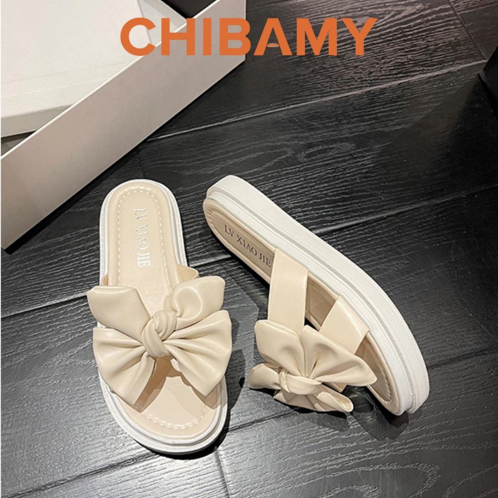 Dép nữ Thắt Nơ Da Mềm CHIBAMY đế bánh mì siêu nhẹ cao 3cm, Dép thời trang nữ tiểu thư 2022
