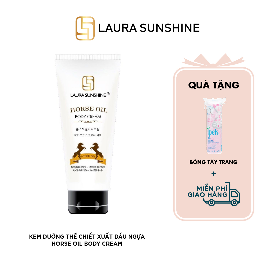 Kem dưỡng thể dầu ngựa ban đêm Hàn Quốc 200g - Horse Oil Body Cream - Laura Sunshine - Nhật Kim Anh