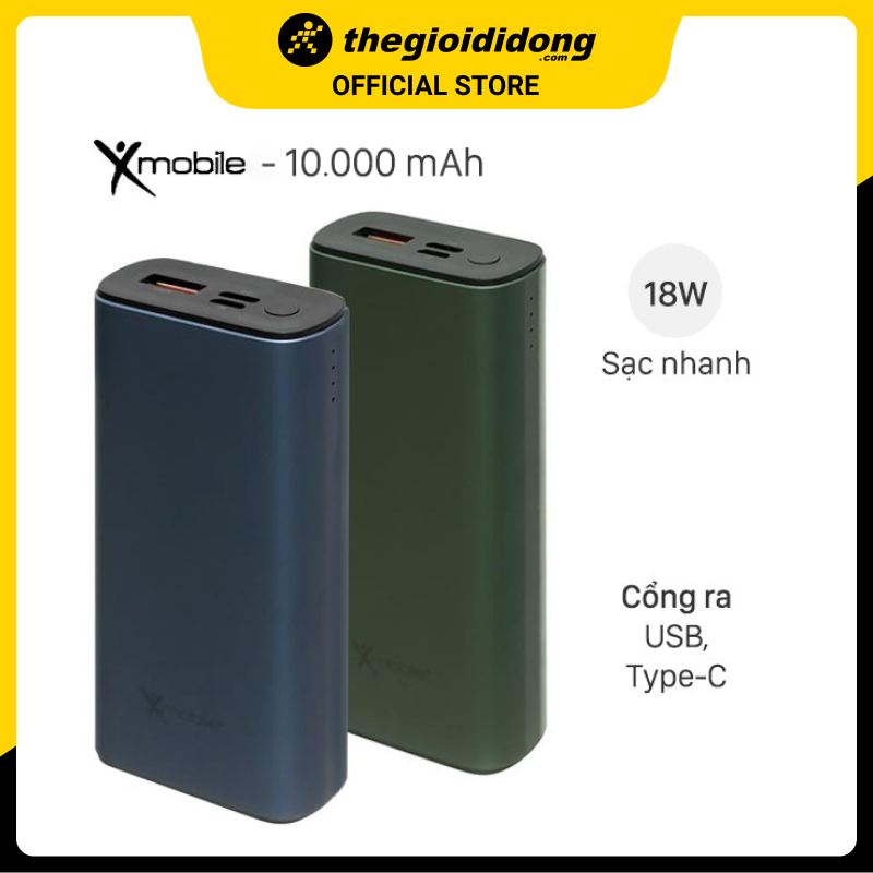 Pin sạc dự phòng Polymer 10.000 mAh Type C PD QC3.0 X-mobile PowerSlim PJ JP213 - Hàng chính hãng