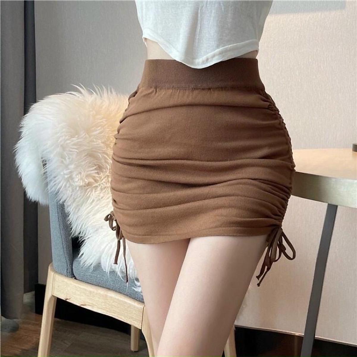 Chân váy ngắn rút dây hai bên hình thật