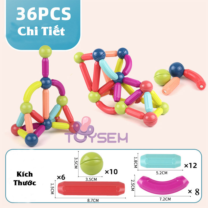 Đồ chơi xếp hình nam châm sáng tạo dành cho bé từ 3 tuổi 36 chi tiết - Đồ chơi lắp ghép xếp hình xây dựng kim tử tháp 3d - Quà tặng sinh nhật cho bé trai, bé gái cute