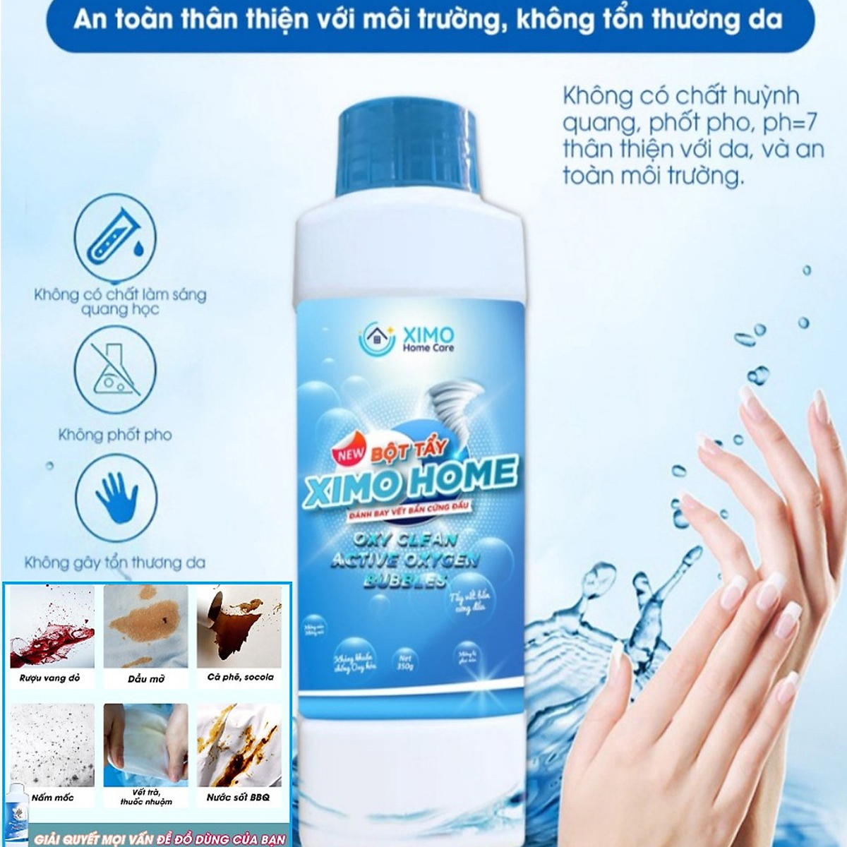 Bột tẩy vết bẩn đa năng - Tẩy vết bẩn, nấm mốc, ố vàng, khử khuẩn an toàn