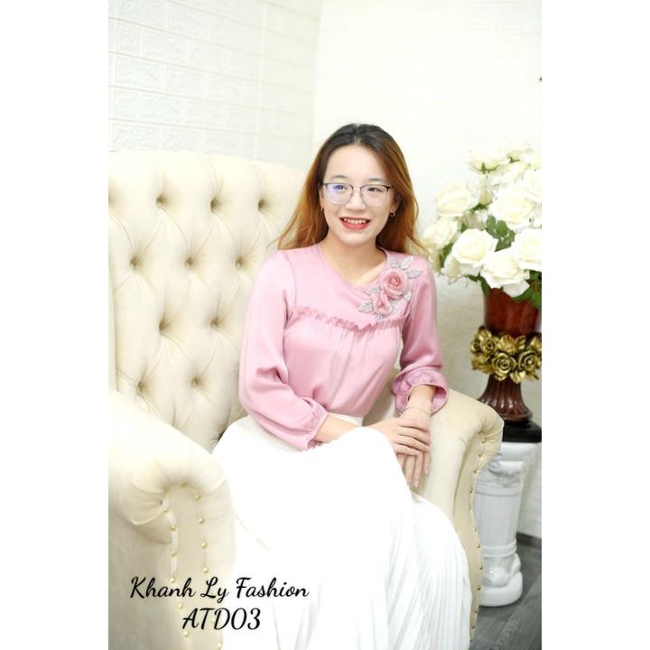 Áo Thiết Kế Lụa Cao Cấp Hồng Tay Bo