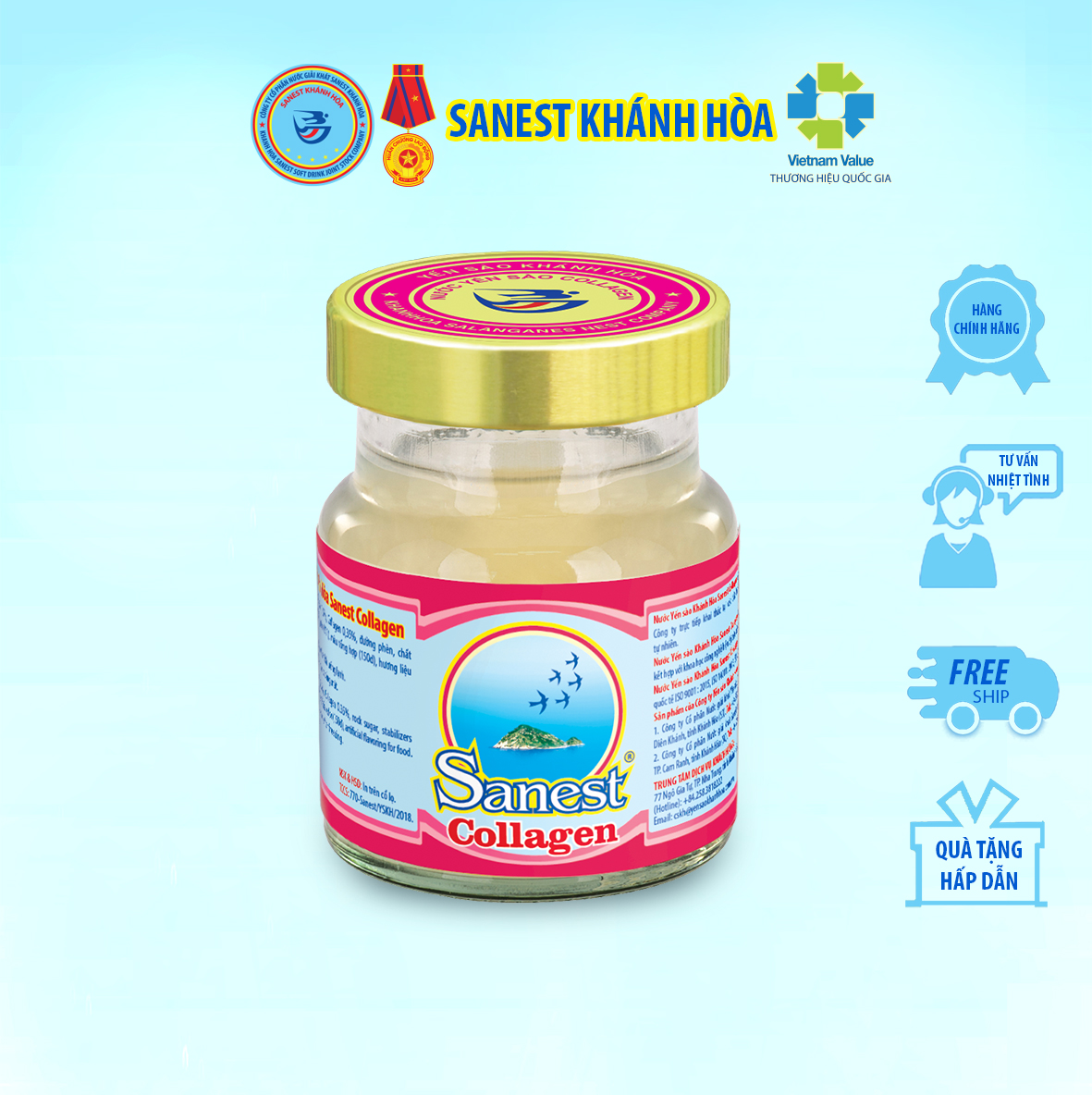 Nước Yến sào Khánh Hòa Sanest Collagen đóng lọ 70 ml