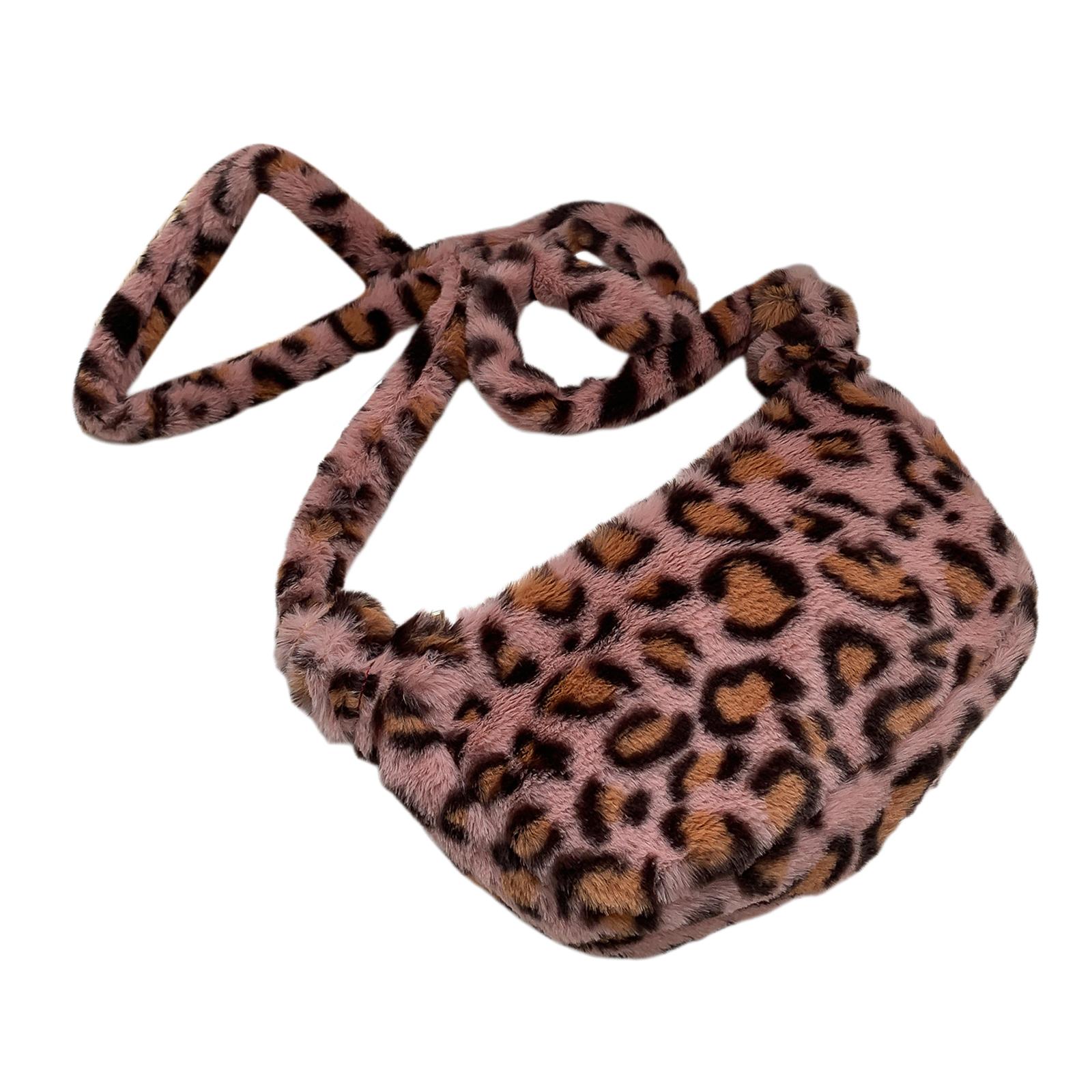Women Faux Fur Tote Shoulder Bag Handbag Furry Leopard Print Top Handle Crossbody Shoulder Bag