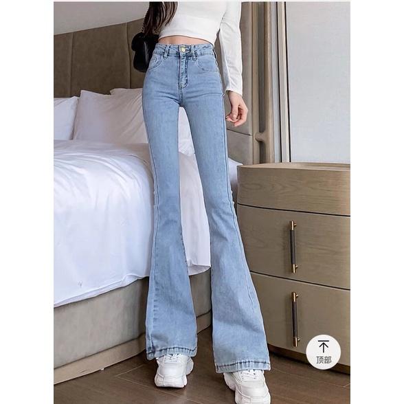 Quần bò jean nữ ống loe đứng rộng suông co giãn jeans cạp cao cao cấp Hottrend 2022