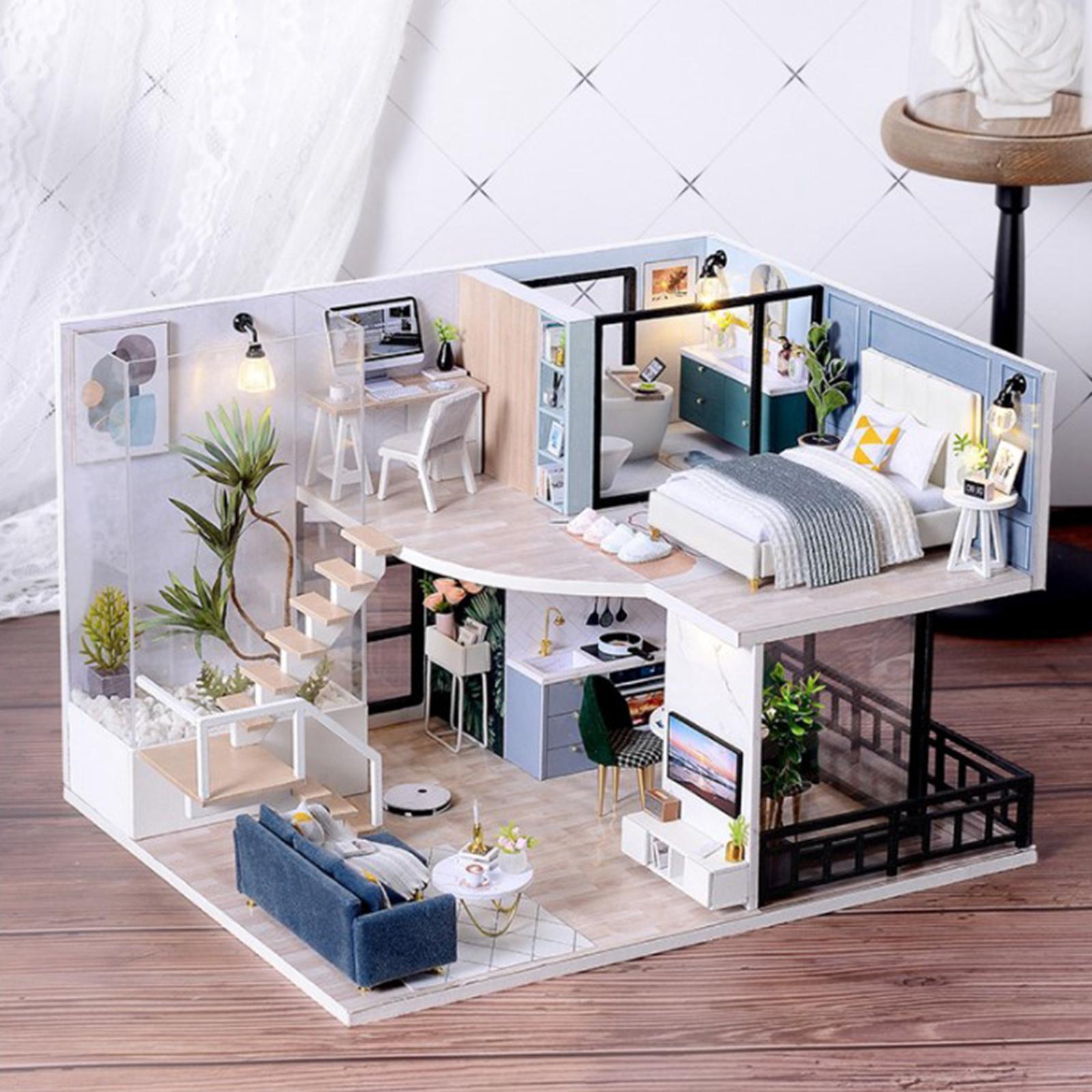 Miniature Wood Dollhouse Furniture Kit Cottage Puzzles Building Kit Toy