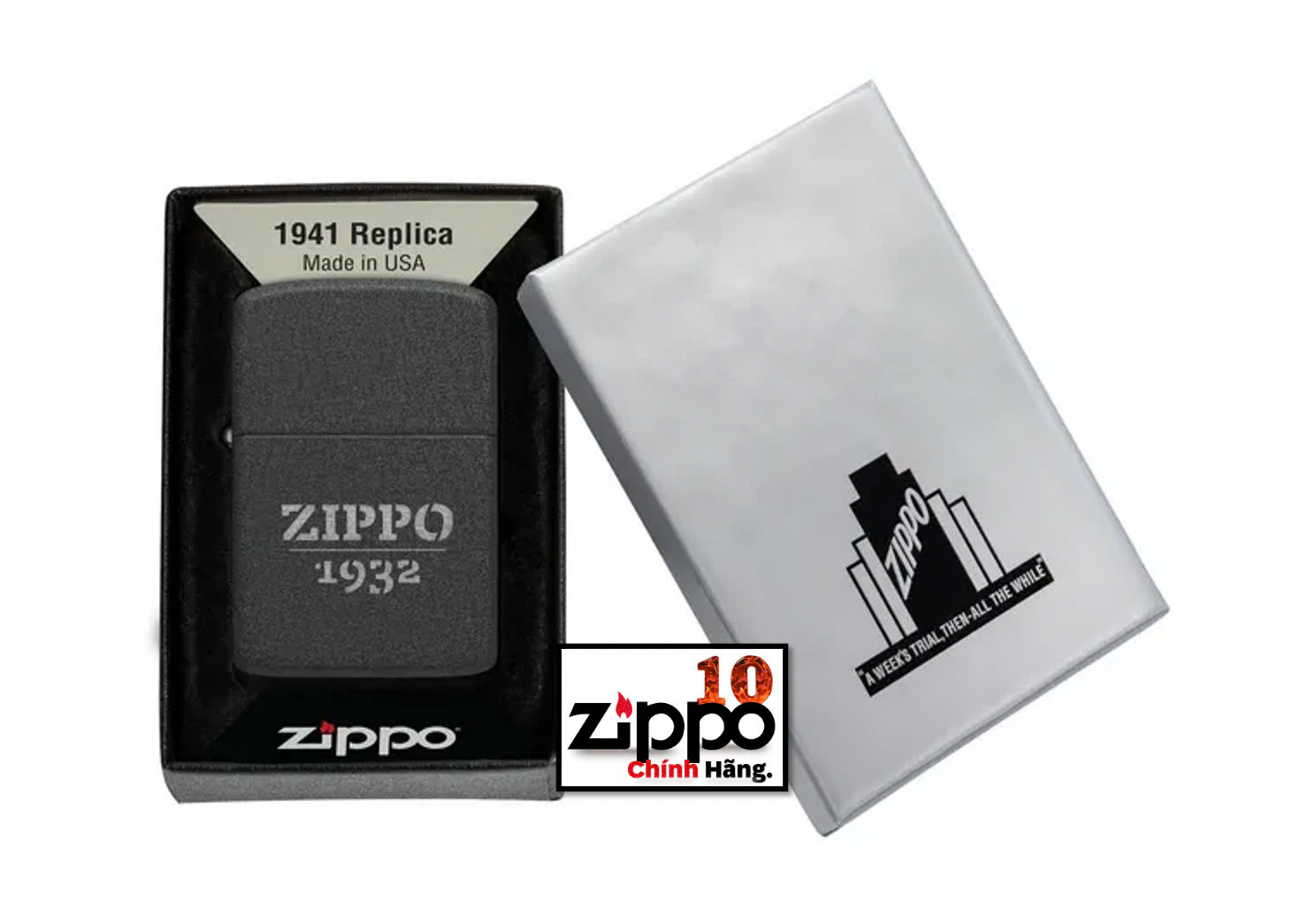 Zippo 46567-Zippo 1932 Black Crackle Design - Chính hãng 100%