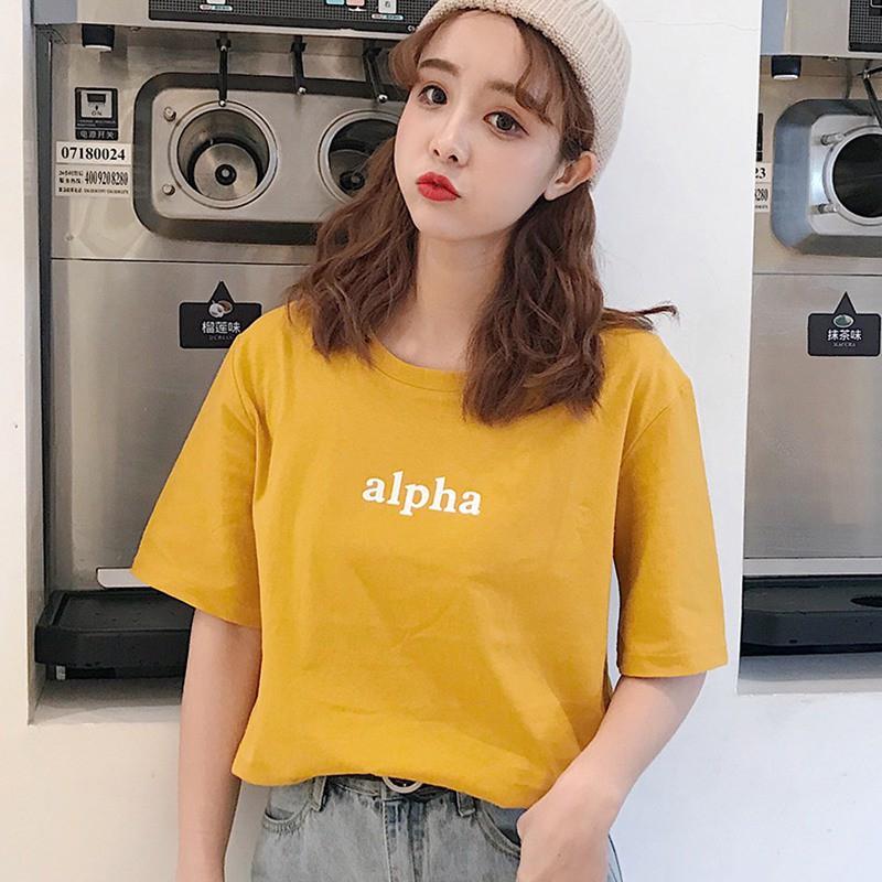 Áo thun nữ cổ tròn ngắn tay in chữ