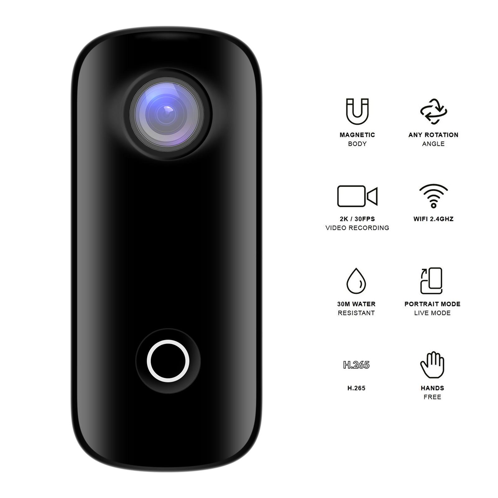 SJCAM C100+ Mini Action Camera 2K 30fps Video Digital Camera H.265 WiFi Connection with Waterproof Case Back Clip Lanyard