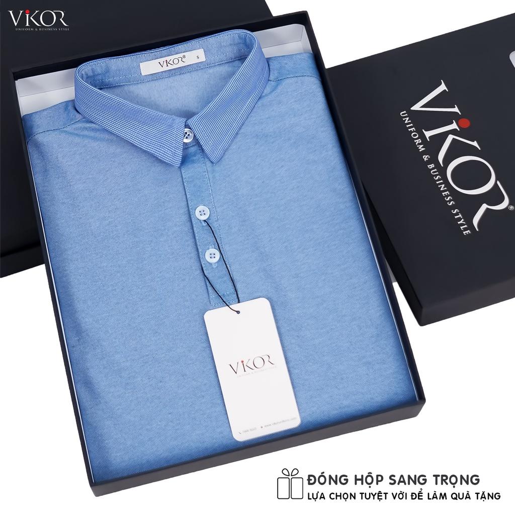 Áo thun POLO nam cổ sơ mi VIKOR SMM05 xanh dương vải sợi cafe cao cấp, mềm mại, siêu mát hàng chính hãng