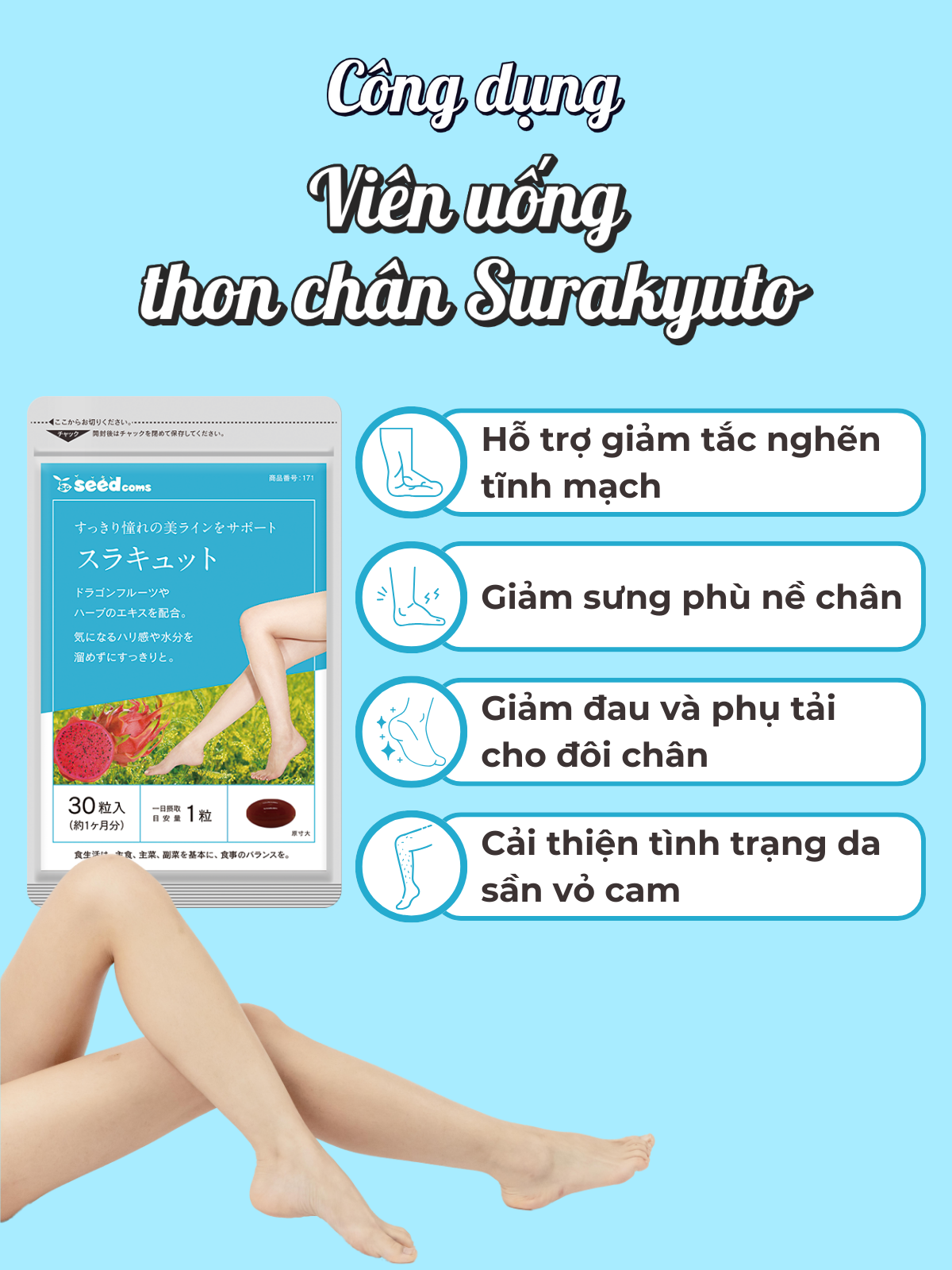 Viên Uống Hỗ Trợ Thon Gọn Chân Surakyuto Seedcoms Nhật Bản