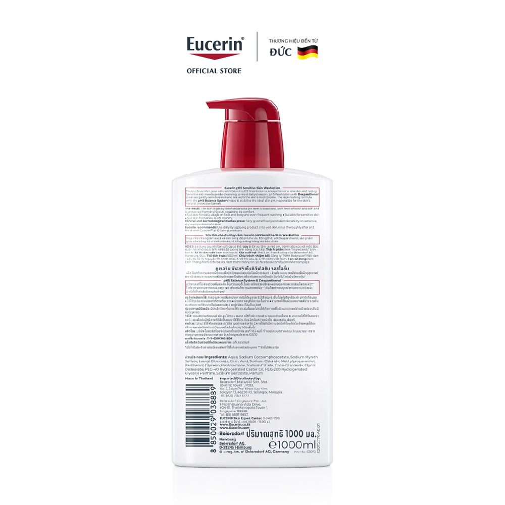 Sữa Tắm & Rửa Mặt Cho Da Nhạy Cảm Eucerin pH5 Sensitive Skin Washlotion 1000ml