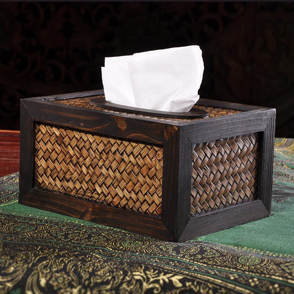 Bamboo Wood Rectangular Facial Tissue Box Cover Holder Home Office Car
