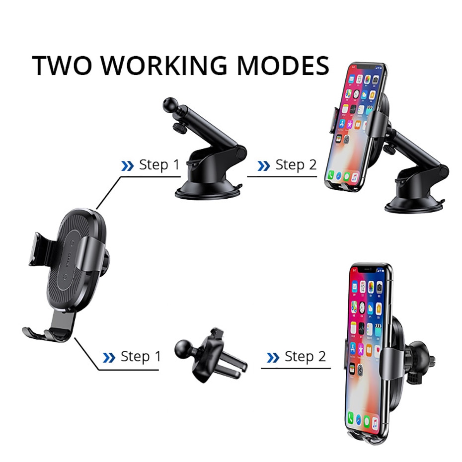 Giá đỡ kiêm Sạc không dây Qi cho ô tô xe hơi Baseus Vacuum 2 in 1 hỗ trợ sạc nhanh cho điện thoại smartPhone (chuẩn Qi, kèm giá đỡ Gravity,10W) - Hàng chính hãng