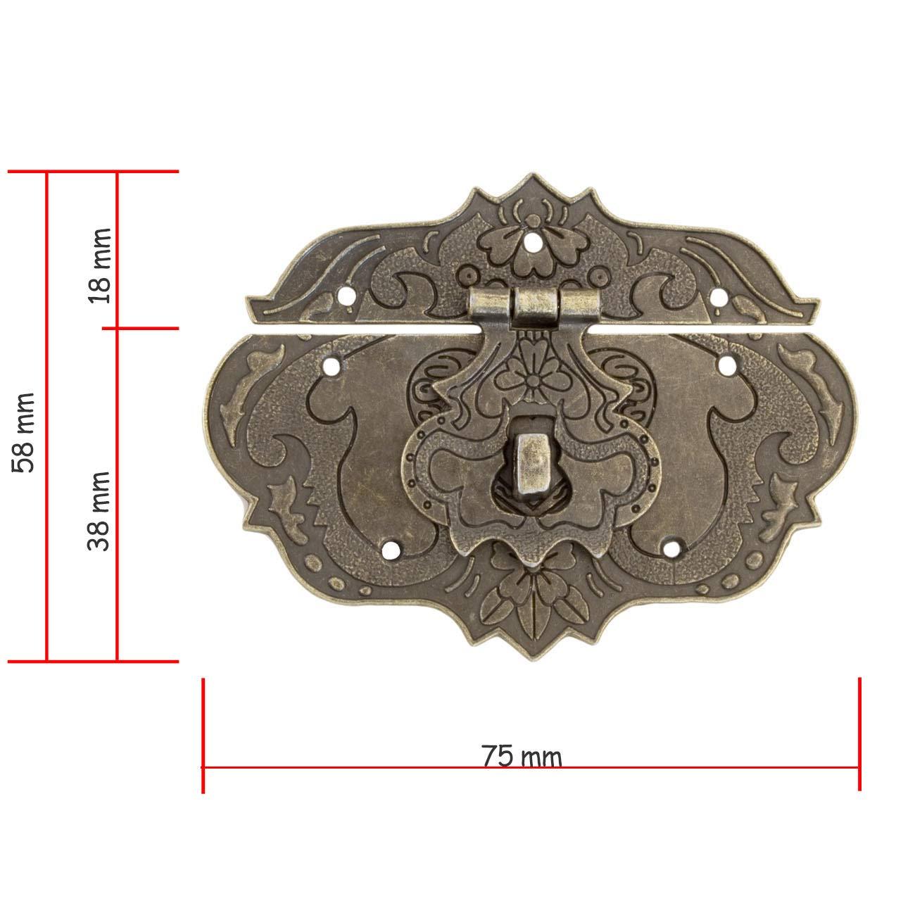Đóng đồ cổ 4X, Thiết kế sắt bằng đồng, khóa đồ nội thất, phụ kiện cho khóa khóa trên các hộp slide, 76 x 57 mm bao gồm ốc vít, bộ 4 bộ