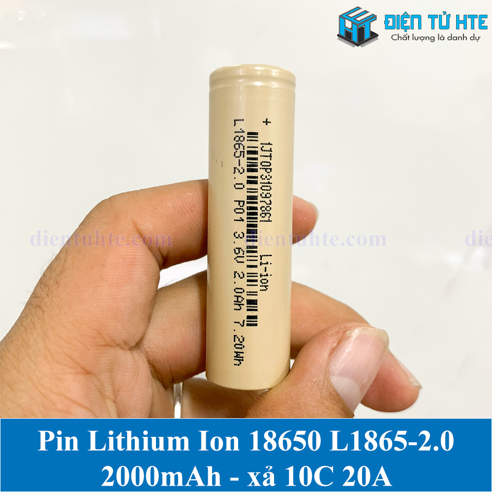 Pin Lithium Ion L1865-2.0 18650 2000mAh xả 10c Lithius vàng