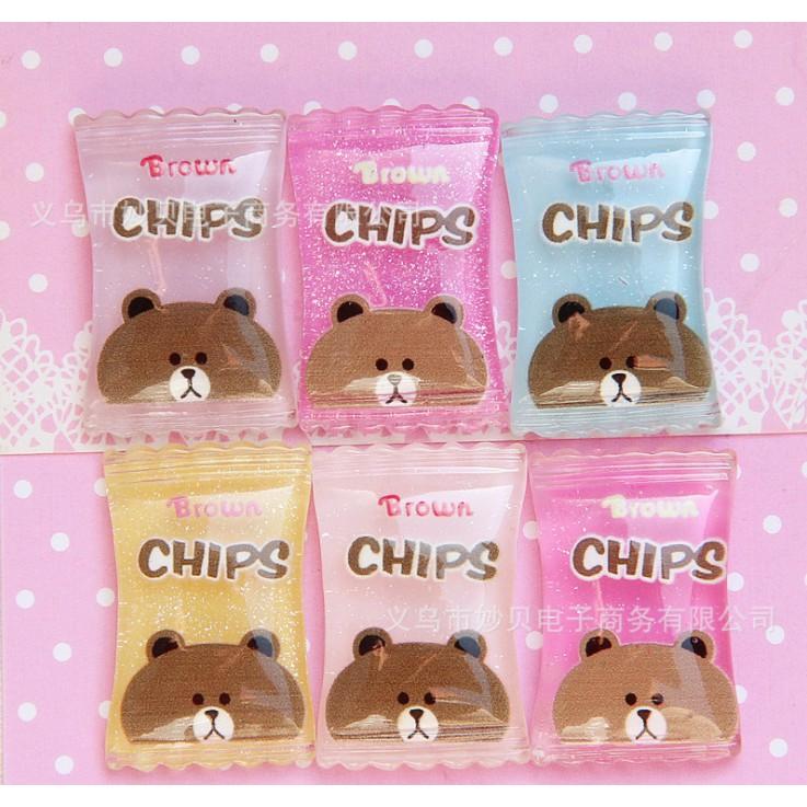 Chuyên Charm * Charm mô hình kẹo Brown Bear Chips cho các bạn trang trí slime, vỏ ốp điện thoại, Jibbitz, DIY