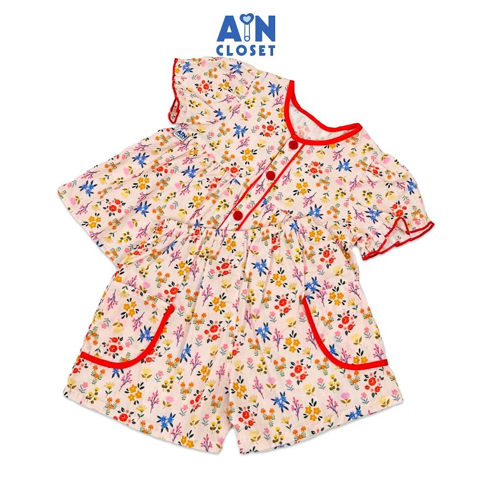 Bộ quần áo Ngắn bé gái họa tiết Hoa Nhí Đồng Quê Đỏ cotton - AICDBGIFOM0U - AIN Closet