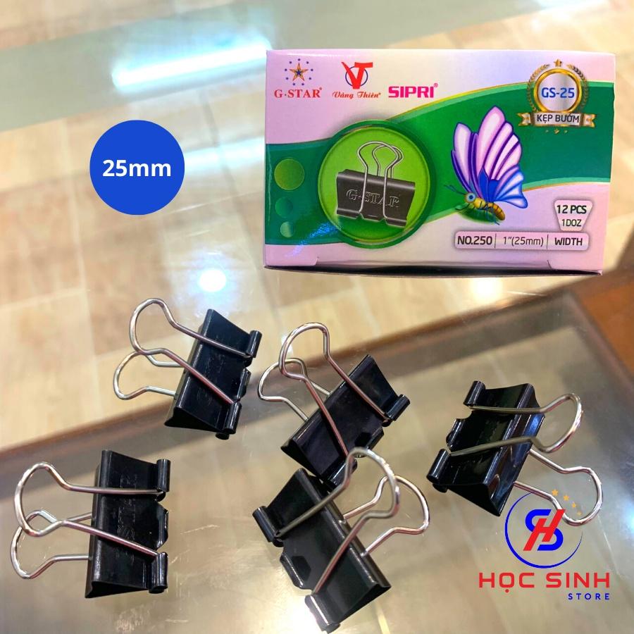 Hộp 12 Cái Kẹp Bướm 25mm Đen Gstar Size nhỏ Kẹp tài liệu cho học sinh và văn phòng