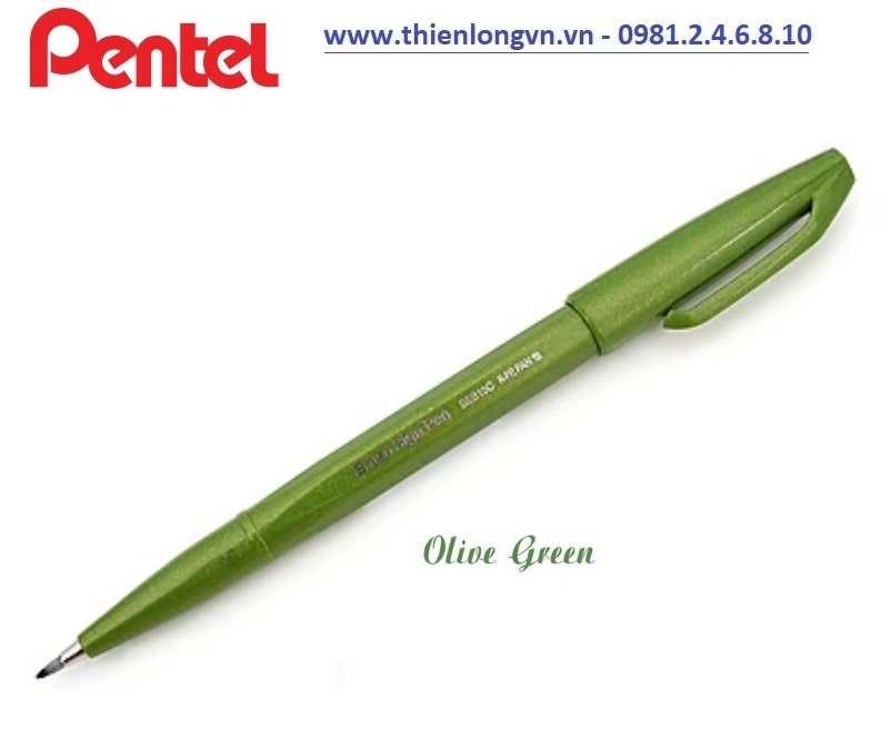 Bút lông viết thư pháp hiện đại Pentel SES15C-D2X xanh ô liu; Calligraphy Fude Touch Sign - Olive green