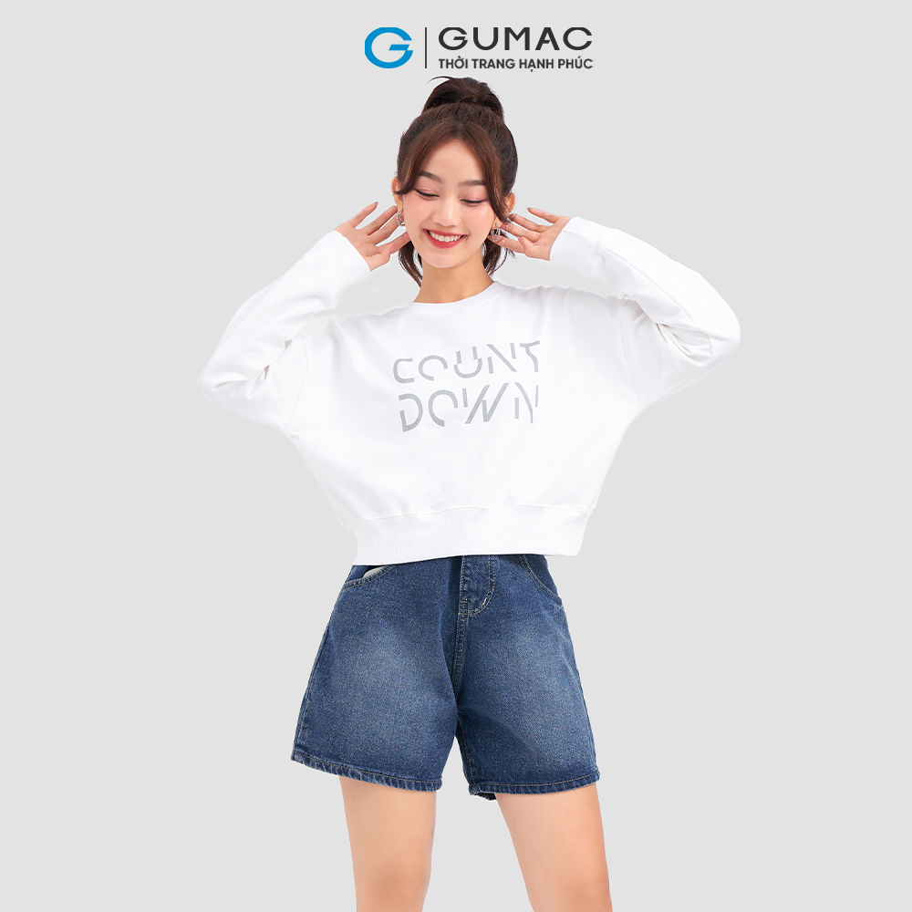 Áo Sweater GUMAC AC12040 tay dài in chữ năng động