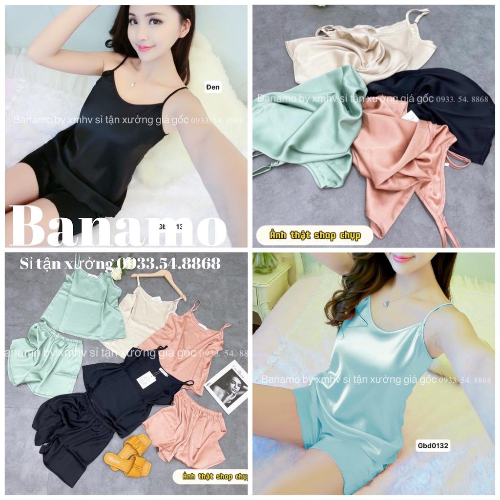 Bộ lụa 2 dây Banamo Fashion chất lụa trơn cao cấp thời trang, set lụa hai dây mặc nhà 173
