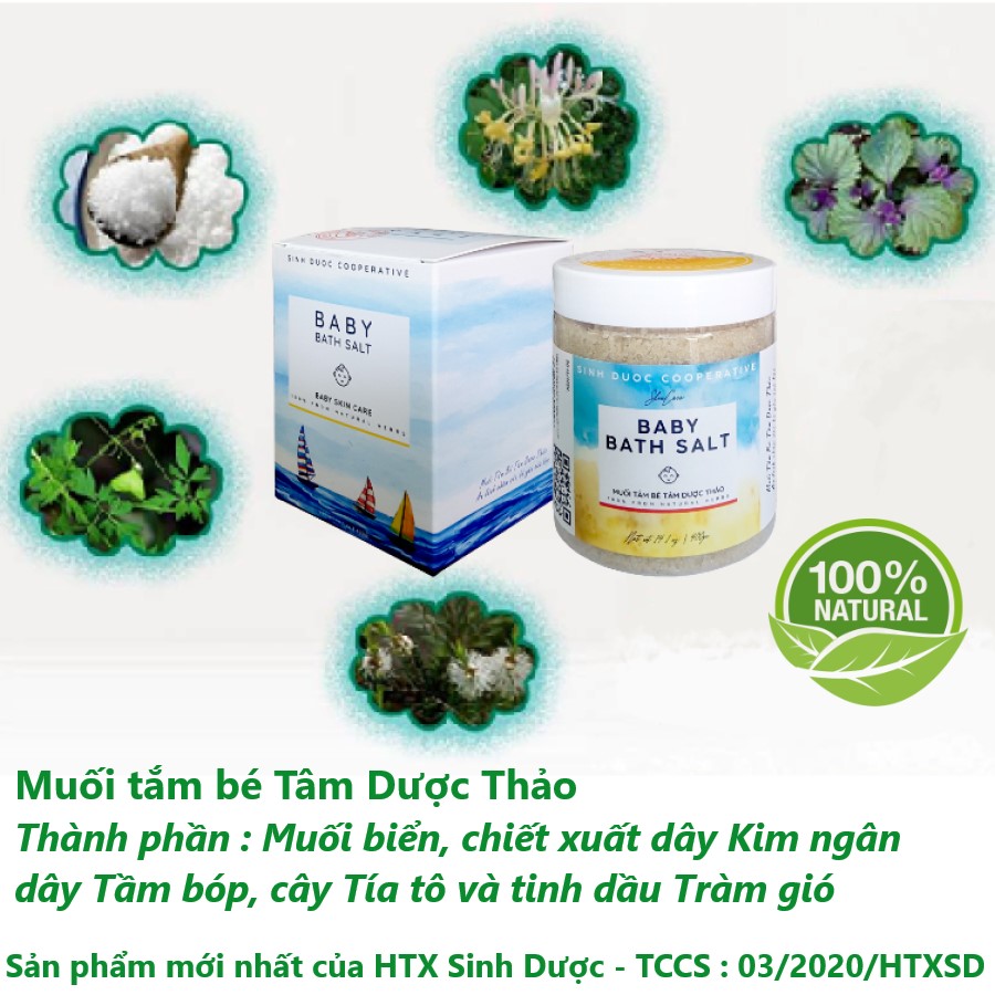 Hình ảnh Muối tắm bé Tâm Dược Thảo 400g dòng sản phẩm Muối tắm bé thảo dược mới nhất của HTX Sinh Dược